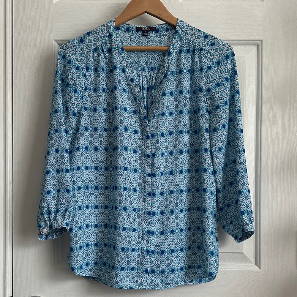 NYDJ Blue Geometric Women's Blouse